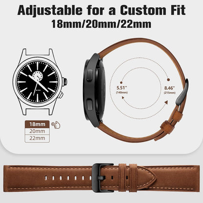 HOTGEAK 20mm 18mm 22mm Leather Band Compatible with Garmin Vivoactive 5/6/4/3 Watch Bands, Venu 4/Venu 3S/2S, Quick Release Vintage Genuine Leather Strap for Venu 3/2/Forerunner 265/165 Men Women