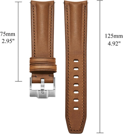 HOTGetalia Italian Full grain vegetable tanned leather watch Bands Curved Strap,Compatible with Omega X Swatch Moonswatch Speedmaster 20mm Watch Replacement Band Men Women