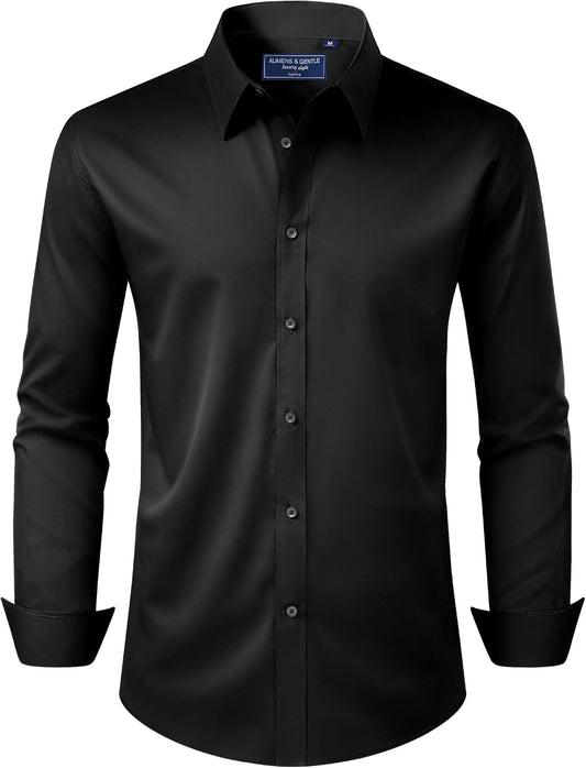 HOTAlimens & Gentle Men's Dress Shirt Regular Fit Stretch Stain Shield Long Sleeve Solid Business Wedding Button Down Shirts
