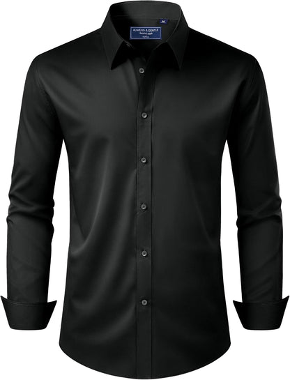 HOTAlimens & Gentle Men's Dress Shirt Regular Fit Stretch Stain Shield Long Sleeve Solid Business Wedding Button Down Shirts