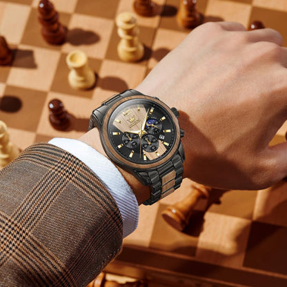 HOTOLEVS Men Watch Blue Gold Analog Quartz Stainless Steel Waterproof Luminous Date Luxury Casual Watch