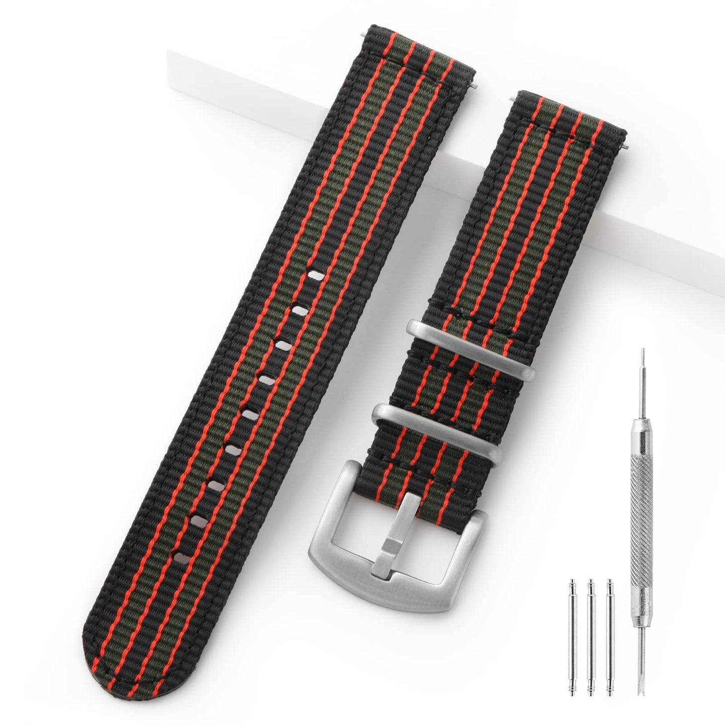 HOTTACTICAL FROG 18 mm 20 mm 22 mm Fast Release Nylon Watch band with Stainless Steel Buckle, Two-Piece Waterproof Nylon Watch Strap for Men and Women