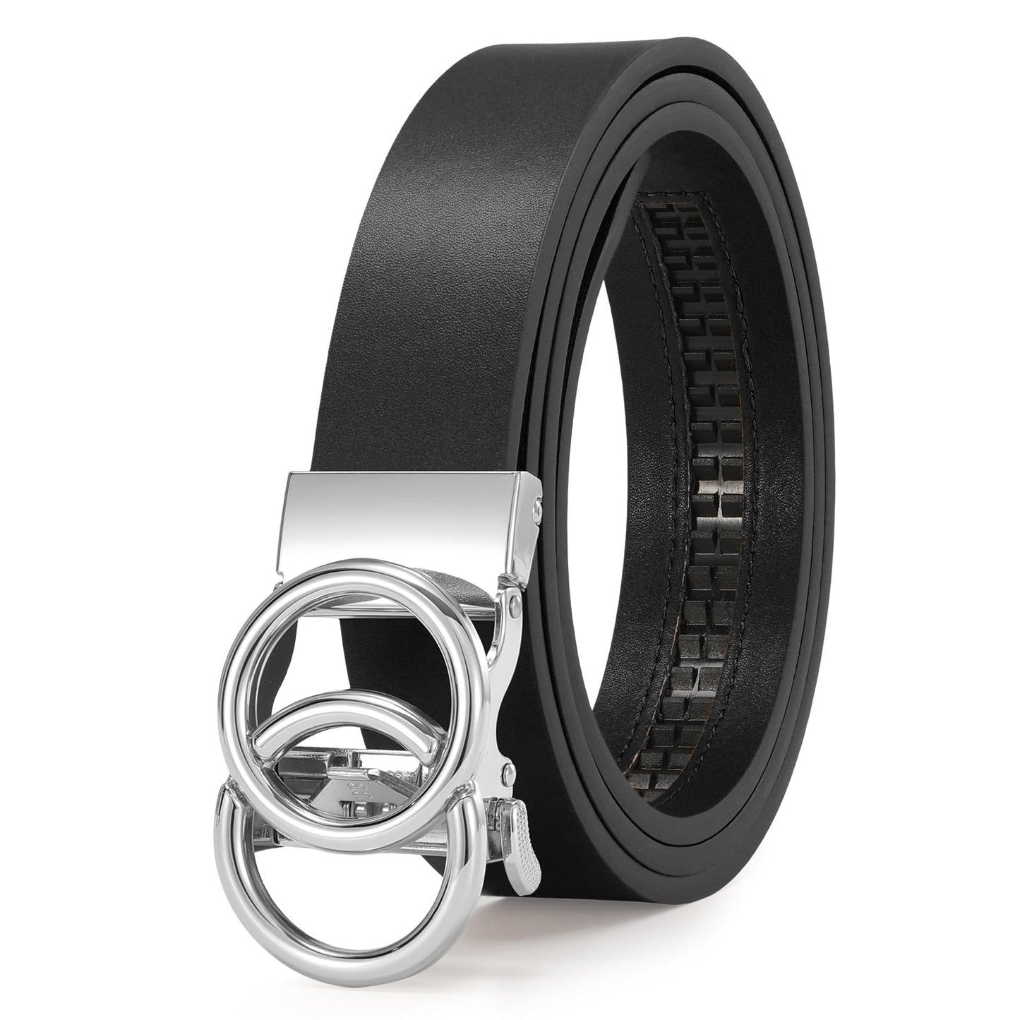 HOTSUOSDEY Womens Ratchet Leather Belt for Jeans Dress Pants Ladies Adjustable No Holes Belt with Automatic Sliding Buckle,1.2"
