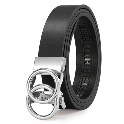 HOTSUOSDEY Womens Ratchet Leather Belt for Jeans Dress Pants Ladies Adjustable No Holes Belt with Automatic Sliding Buckle,1.2"