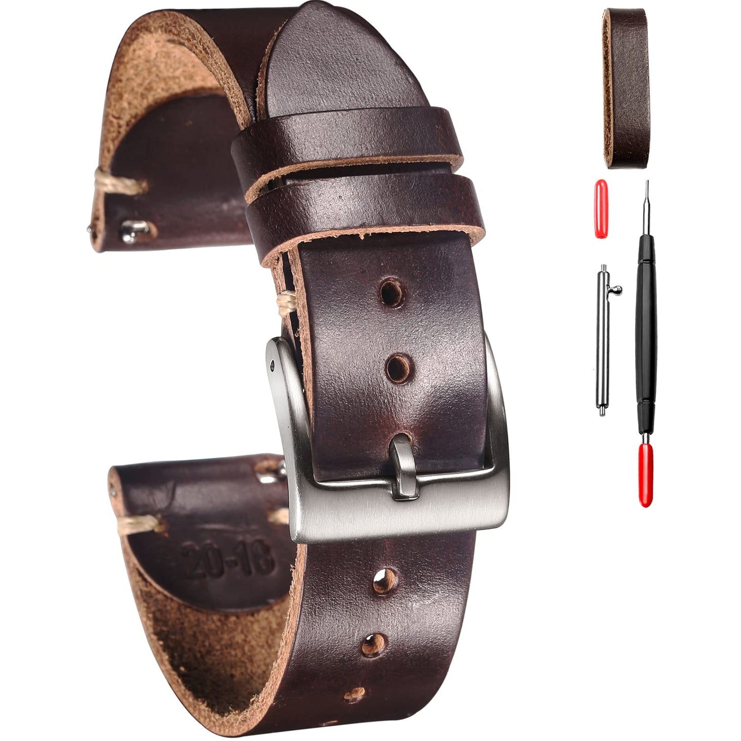 HOThemsut h Leather Watch Bands for Men, Horween Quick Release Leather Watch Strap Vintage Watch Replacement Wrap of 18mm, 20mm, 22mm