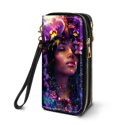 HOTWomen's Large Capacity Wallet PU Leather Double Zipper Clutch Purse Multifunctional Wallet with Removable Wristlet Strap for Smart Phone/Coin/Card/Cash, Flower Butterfly