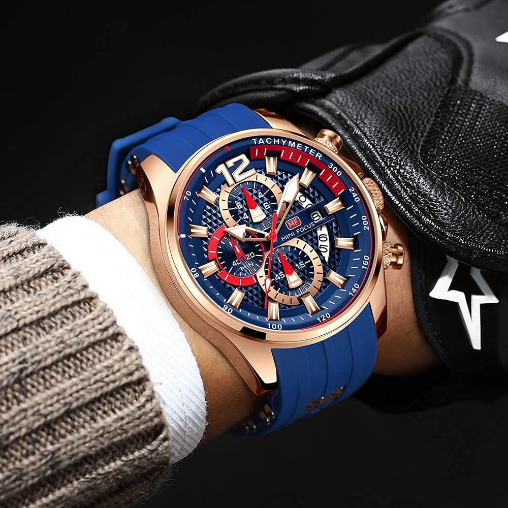 HOTMF MINI FOCUS Men Watch Casual Fashion Wrist Watches (Chronograph/Waterproof/Luminous/Calendar) Silicon Band Quartz Watches for Men