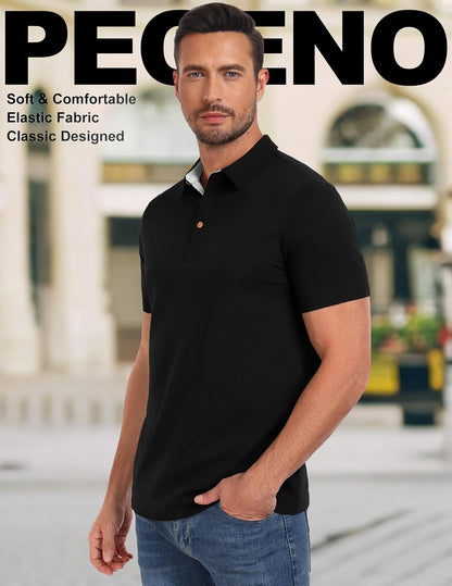 HOTPEGENO Mens Polo Shirts Short Sleeve Casual Cotton Golf Shirts Performance Polo Shirts for Men