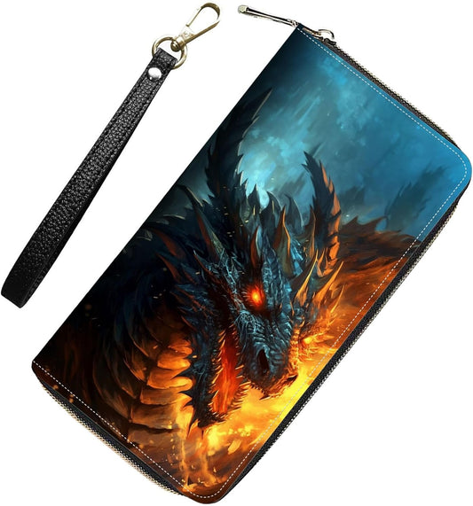 HOTWomens Wallet,RFID Blocking Large Capacity Clutch,Zip Around Leather Purse with 8 Card Slots,Bill Compartments Coin Pocket - Dragon