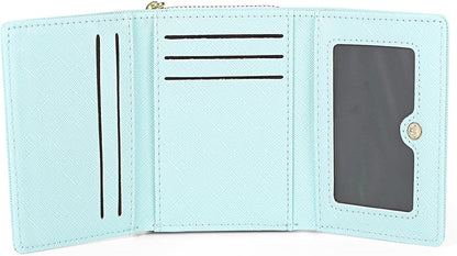 HOTJIUFENG Women's RFID Blocking Short Wallet Multi Purpose Zipper Folded Purses Coins Pouches Multi-card Position Card Organizer (Blue)