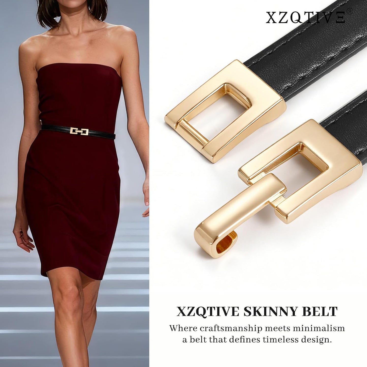 HOTXZQTIVE Women's Thin Leather Belt – Adjustable Casual Office Belt for Dresses Jeans Pants – Gold Buckle, Multi-Color