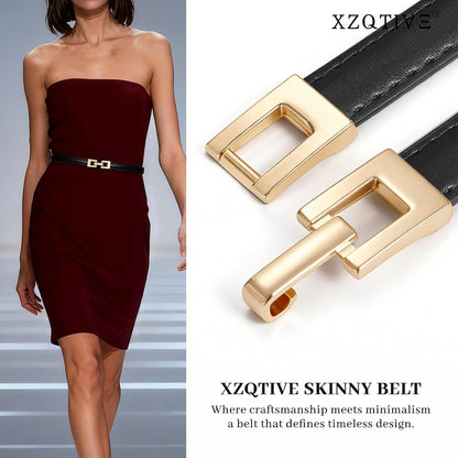 HOTXZQTIVE Women's Thin Leather Belt – Adjustable Casual Office Belt for Dresses Jeans Pants – Gold Buckle, Multi-Color