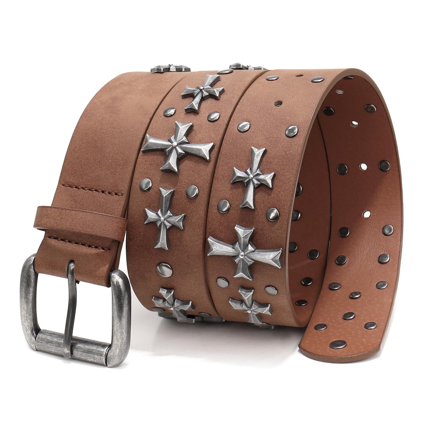 HOTblu&ben Studded Belt for Women, Y2K Punk Rock Belts with Metal Cross Rivet | Emo Stud Waistband for Jeans Pants, Gothic Grunge Strap for Men