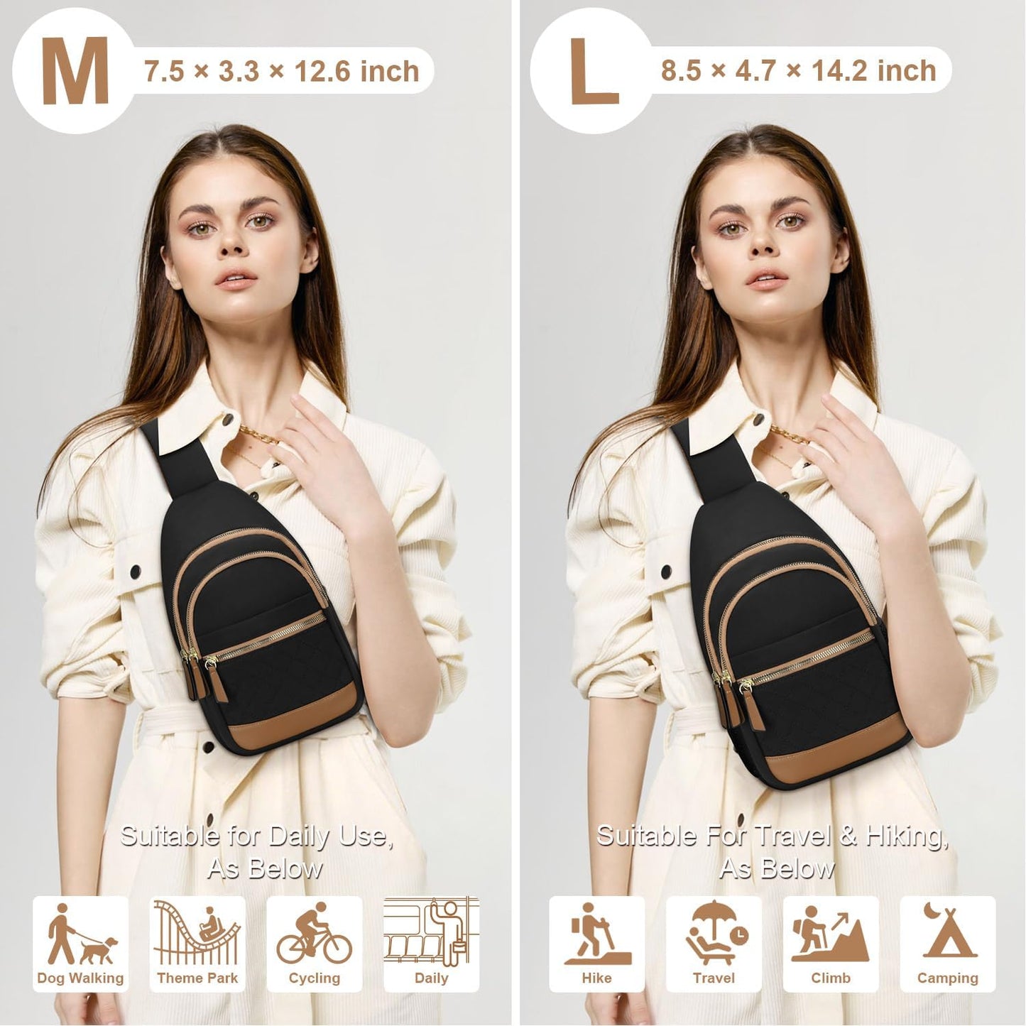 HOTCapolo Sling Bag for Women Men Waterproof Crossbody Bags for Women Trendy Casual Fanny Pack with Convertible Shoulder Strap Chest Bag for Travel Hiking(Black, Large)