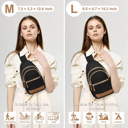 HOTCapolo Sling Bag for Women Men Waterproof Crossbody Bags for Women Trendy Casual Fanny Pack with Convertible Shoulder Strap Chest Bag for Travel Hiking(Black, Large)