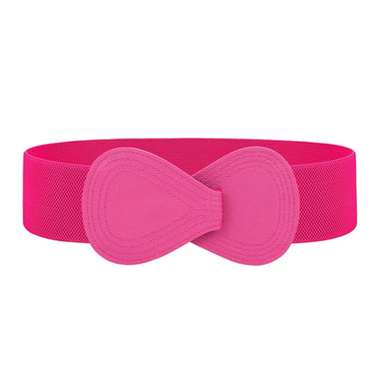 HOTWHIPPY Women Wide Elastic Belt Ladies Stretch Dress Belt Fashion Waistband with 8-shaped Interlock Leather Buckle