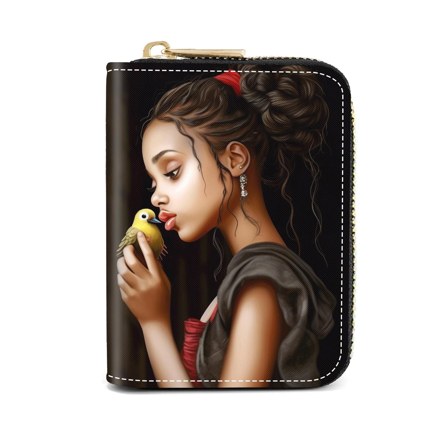 HOTCredit Card Holder Wallets for Women, Slim Leather Card Holder Wallet, Credit Card Wallet Organizer, Pocket Business Card Case with Zipper, Elephants and Flowers Under the Moon