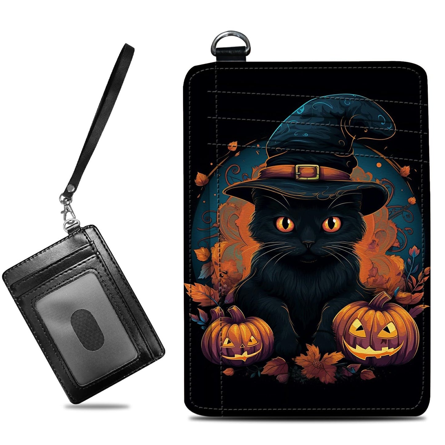 HOTCute Credit Card Holder with Zipper, Crow Skull RFID-Blocking Card Case Small Wallet for Women Men, Multi-slot Card Organizer Case Travel Accordion Wallet