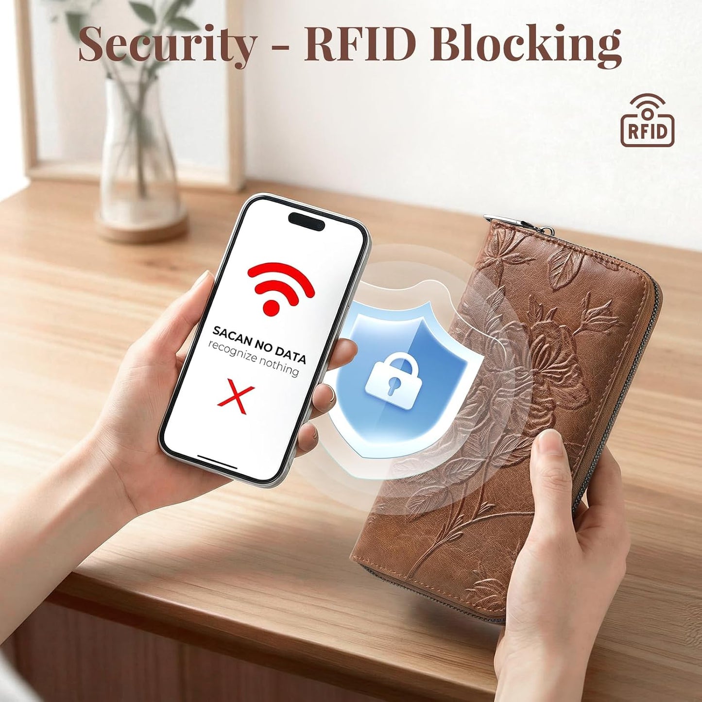 HOTWristlet Wallet for Women - Large Capacity RFID Leather Clutch | Premium vegan leather, rose embossed with a pen slot. Fits phones up to 6.9". 15 card slots & RFID. Ideal for travel & daily.