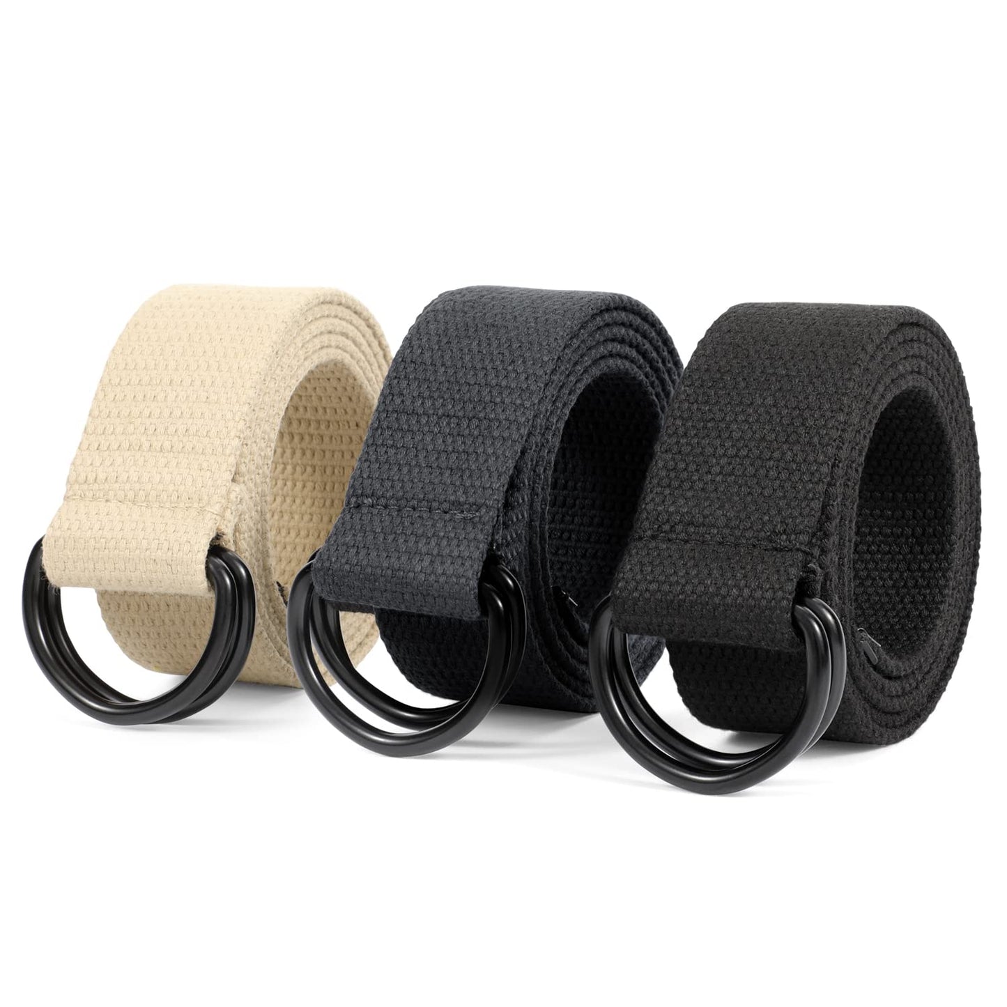 HOTJASGOOD Men Canvas Belt Web Fabric Casual Belt with Black Double D-ring 1 1/2" Wide Set of 2