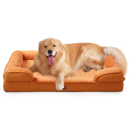 HOTEHEYCIGA Orthopedic Dog Beds for Extra Large Dogs 44x32Inch, Polyurethane Foam XL Pet Bed with Sides, Non-Slip and Egg-Crate Foam Big Dog Couch Bed with Washable Removable Cover, Grey