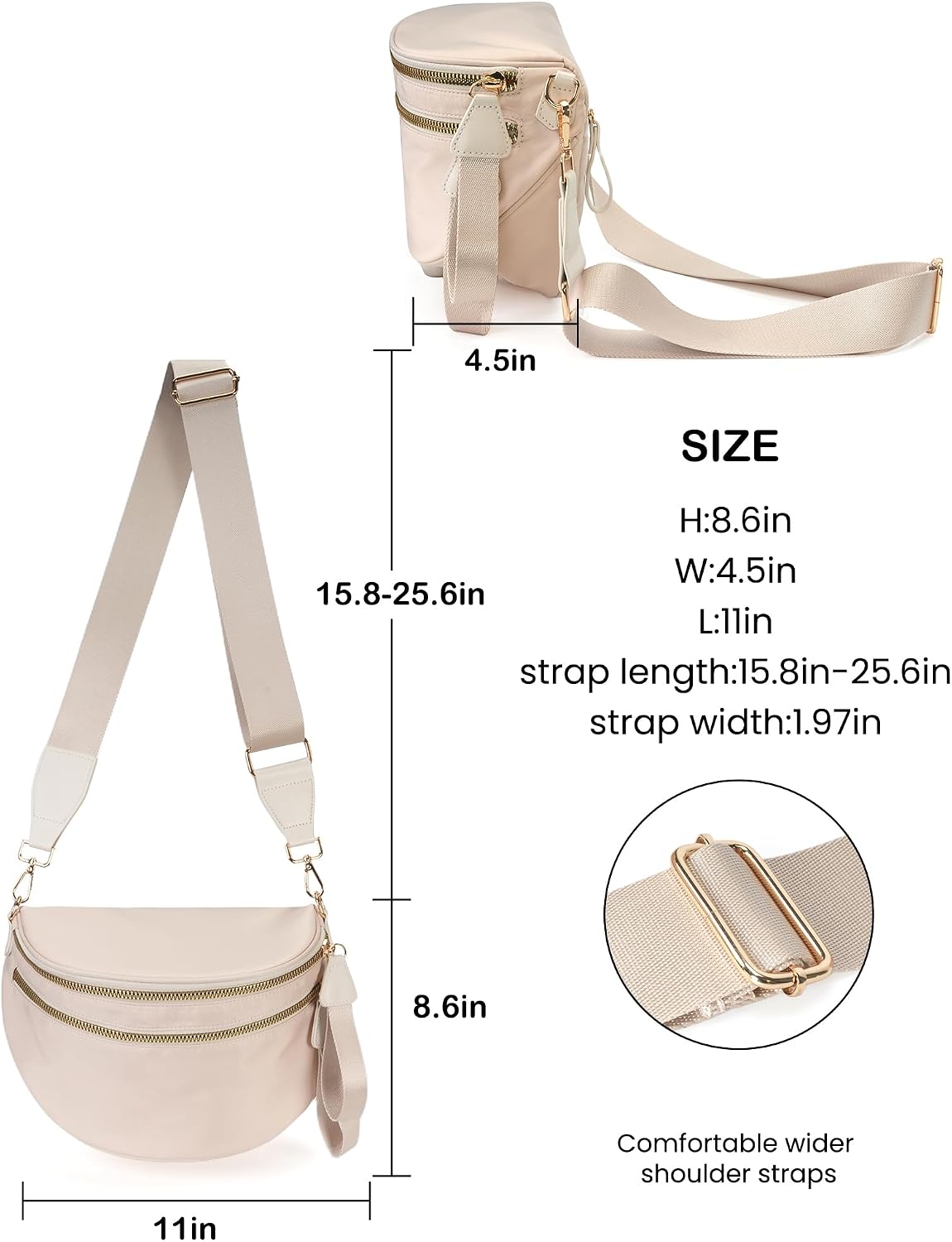 HOTFEIBOON Spacious Nylon Crossbody Bag Bum Bag Handbags Wallets Purses Trendy Shoulder Bag for Women