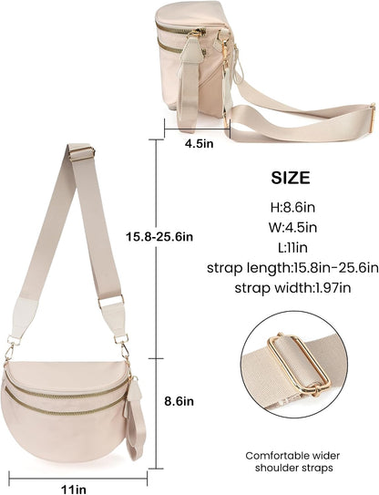 HOTFEIBOON Spacious Nylon Crossbody Bag Bum Bag Handbags Wallets Purses Trendy Shoulder Bag for Women