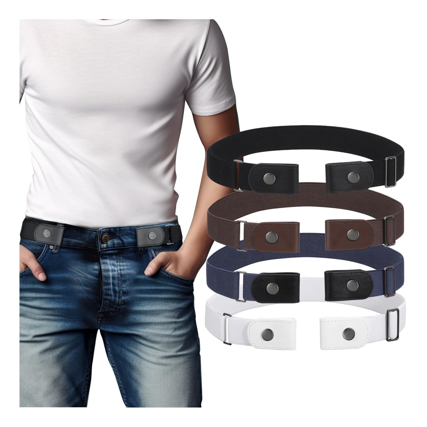 HOTBELTROAD No Buckle Elastic Belt for Men, Invisible Buckleless Stretch Belt for Men Women