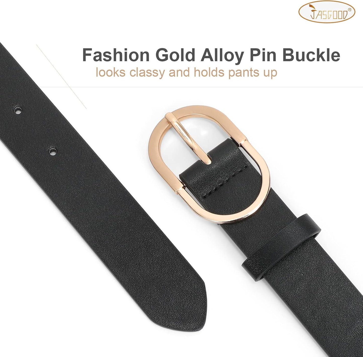 HOTJASGOOD Women’s Leather Belts for Jeans Pants Fashion Ladies Belt with Gold Buckle