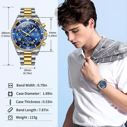 HOTOLEVS Watches for Men Stainless Steel Dress Men Watch with Date Big Face Chronograph Waterproof Luxury Fashion Watch Blue/Black/Gold/Green/Silver Face Relojes para Hombres