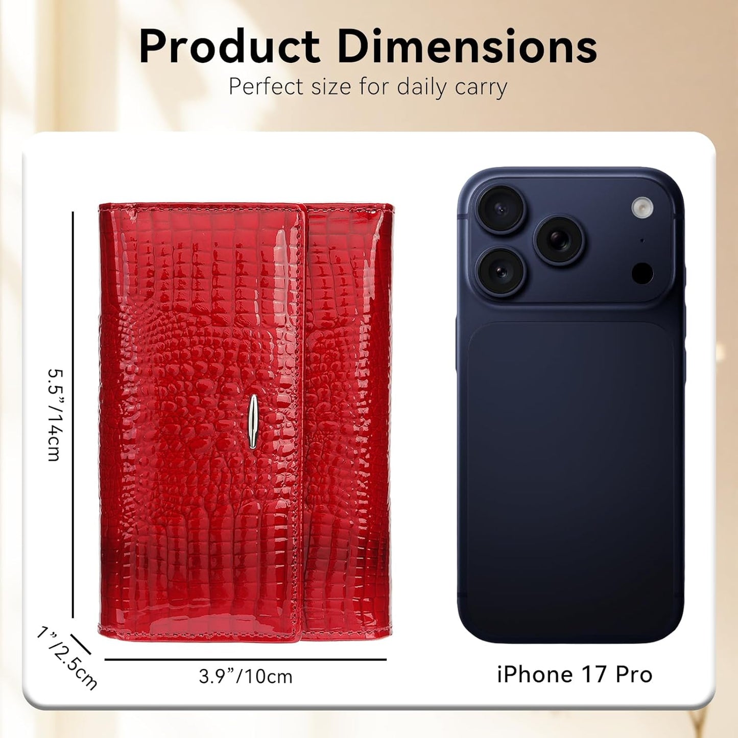 HOTWomen's Wallet Oil-waxed Genuine Leather, Crocodile Embossed Compact Bi-fold Wallet for Women with Magnetic Closure, Multi Card Slots, ID Window, Zipper Pockets (Red)