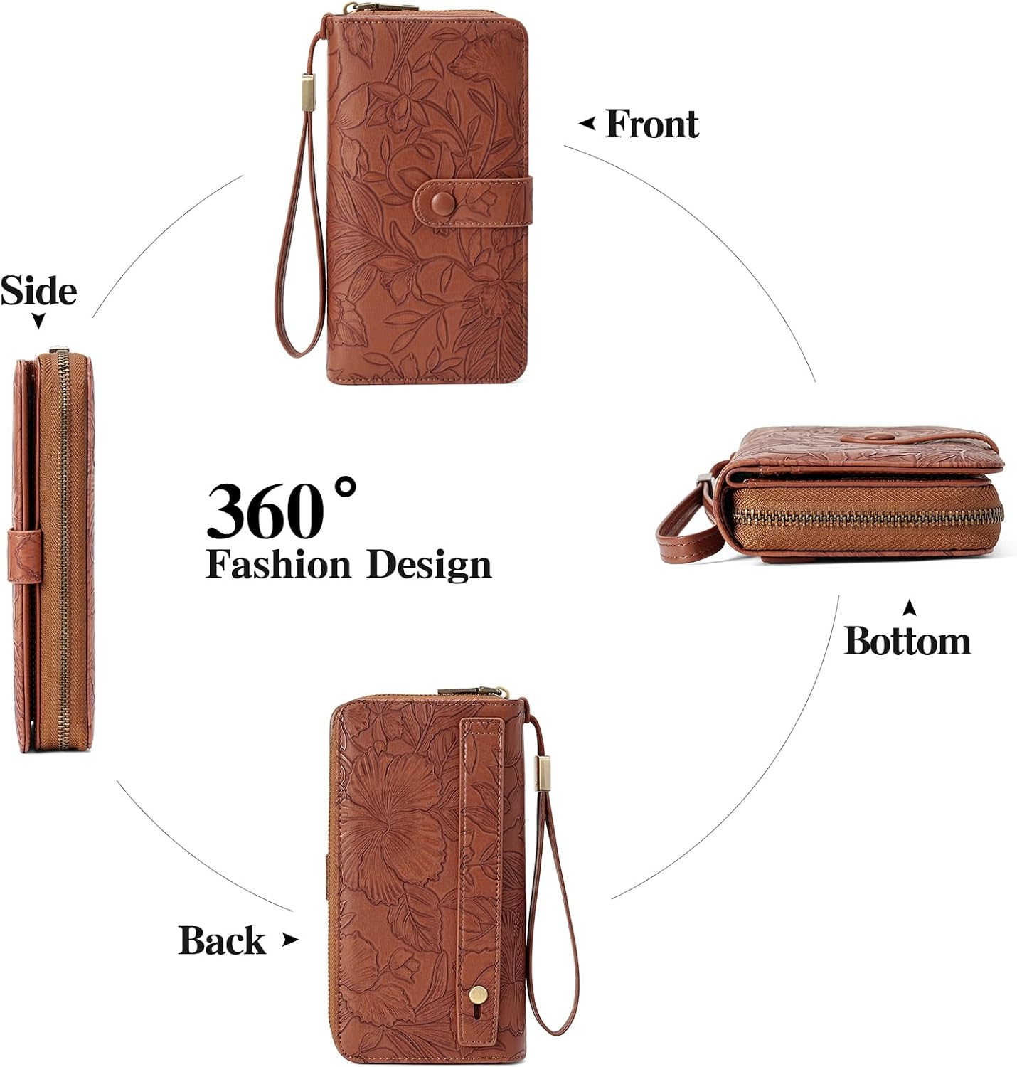 HOTSENDEFN Women's Credit Card Holder RFID Blocking Zip Around Leather Wallet Large Capacity Long Purse with Wristlet