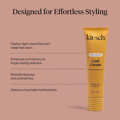HOTKitsch Moisturizing Curl Cream for Curly Hair – Lightweight Curly Hair Products for Men & Women | Defines Curls, Controls Frizz & Boosts Shine | Hydrating Curling Cream