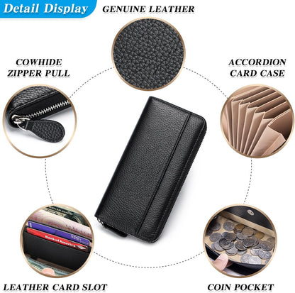 HOTWallets for Women RFID Blocking Real Leather Extra Long Large Capacity Zipper Clutch Wallet with 18 Card Slots, Black