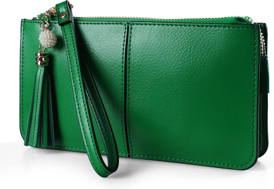 HOTbefen Genuine Leather Wristlet Clutch for Women Ultra-Slim Ladies Credit Card Holder Wallet Purses with RFID Protection