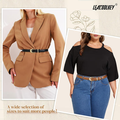 HOT2 Pack Women Leather Belts for Jeans Dress Fashion Ladies Belt with Gold Silver Buckle