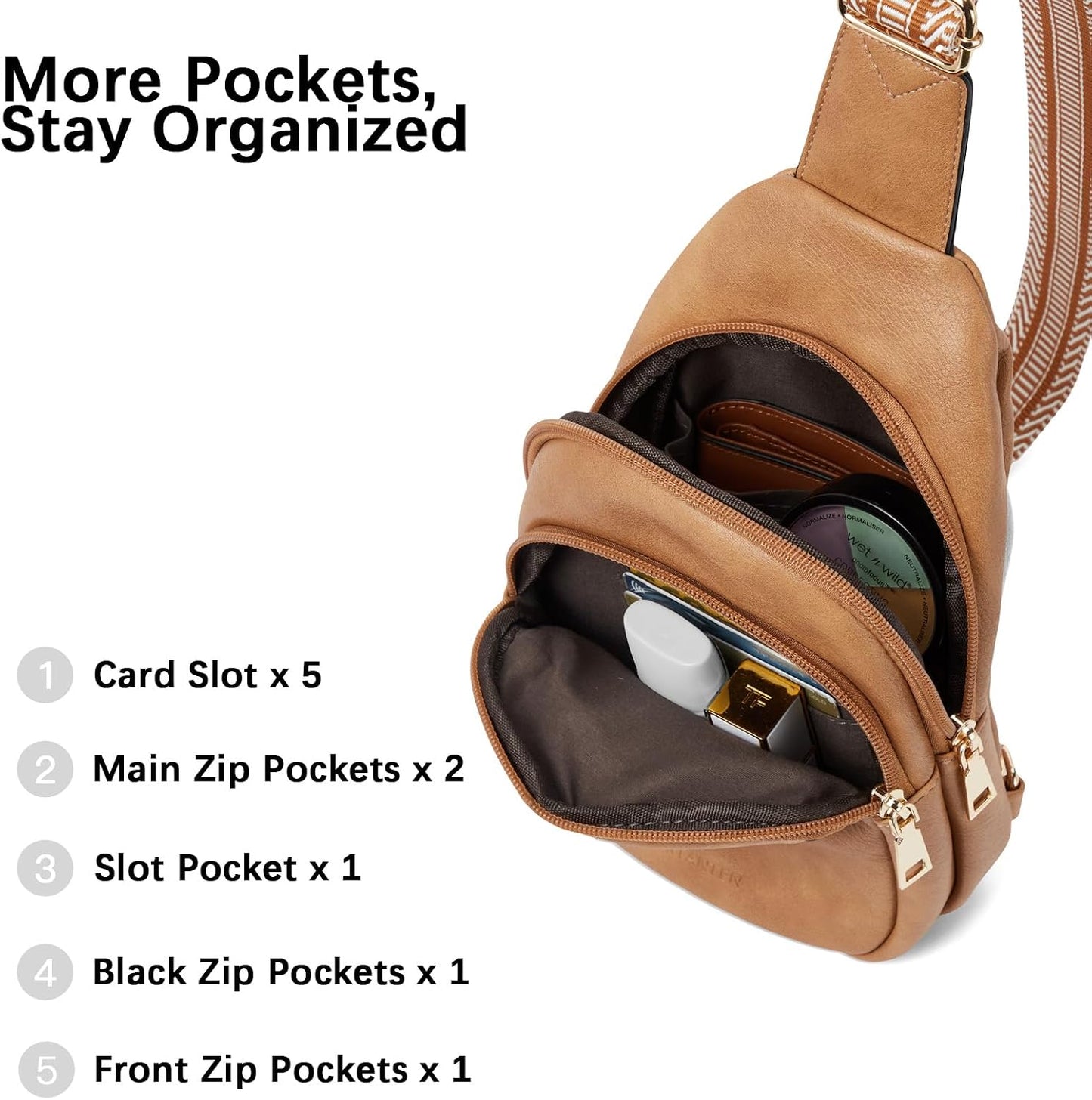 HOTBOSTANTEN Sling Bag for Women Leather Crossbody Bags Fanny Pack Chest Bag for Travel