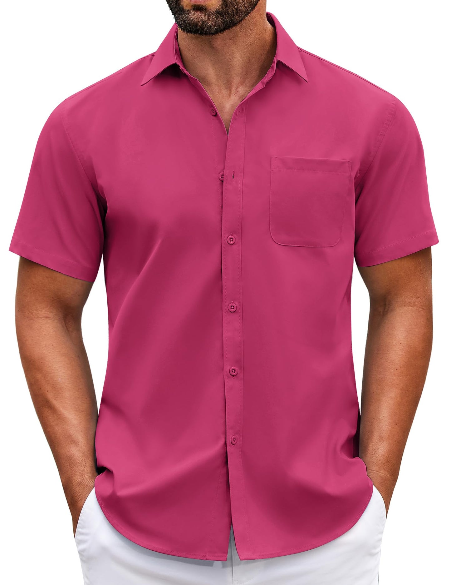 HOTCOOFANDY Mens Short Sleeve Casual Button Down Shirts Summer Untucked Dress Shirts with Pocket