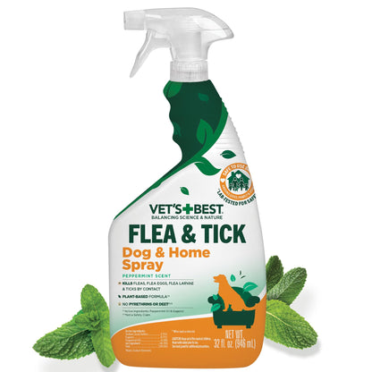 HOTVet’s Best Indoor Flea and Tick Spray – Dog Flea and Tick Treatment for Home, Plant-Based Formula with Natural Oils, Kills Fleas, Eggs & Ticks on Contact, Made in USA, 32 oz | Plant-Based Flea & Tick Spray, Kills Fleas, Eggs & Ticks on Contact, Natural