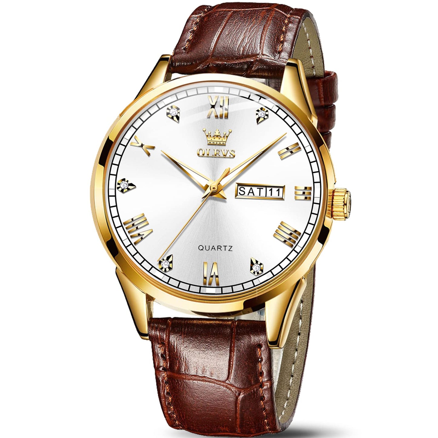HOTOLEVS Mens Watch Brown Leather Band Dress Watch for Men Quartz Waterproof Men's Wrist Watch 38MM Gold Case Easy to Read Day Date Business Casual Men Watches Gifts for Him Relojes para Hombres