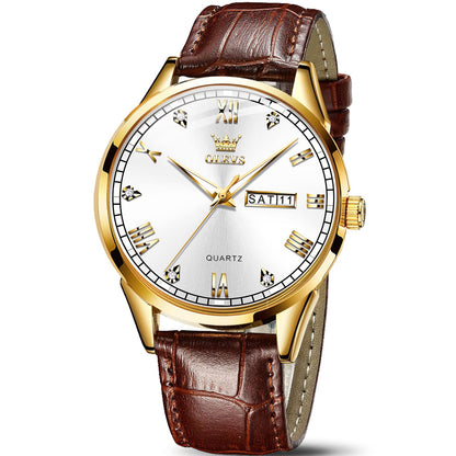 HOTOLEVS Mens Watch Brown Leather Band Dress Watch for Men Quartz Waterproof Men's Wrist Watch 38MM Gold Case Easy to Read Day Date Business Casual Men Watches Gifts for Him Relojes para Hombres