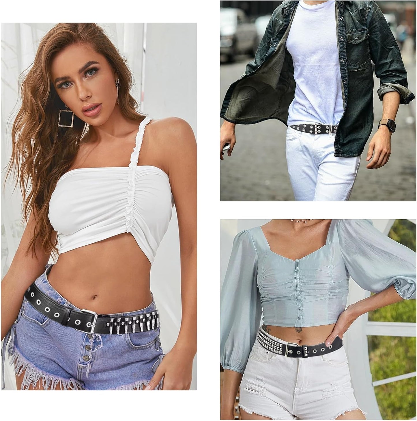 HOT3 Pcs Studded Belt, Y2K Belt EMO Goth Belts Punk Rock with Bullet belts for Women Men