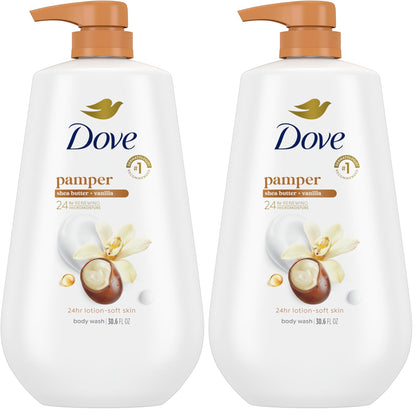 HOTDove 24hr Lotion Body Wash Pamper Shea Butter & Vanilla, 30.6 oz | Moisturizing body wash with MicroMoisture for 24-hour hydration and lotion-soft skin