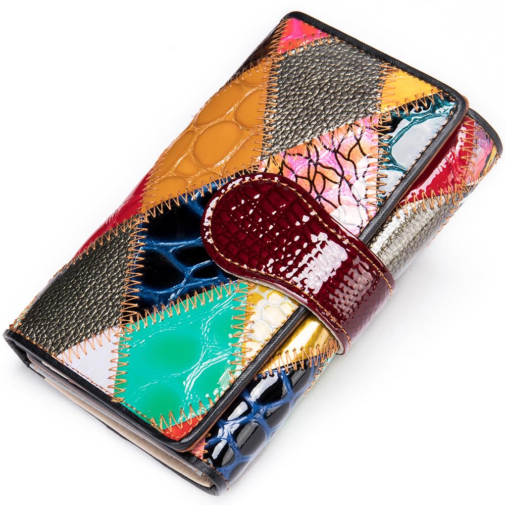 HOTWomen Multicolor Wallets Genuine Leather Card Holder Large Purses Phone Clutch (Multicoloured Diamond-L)