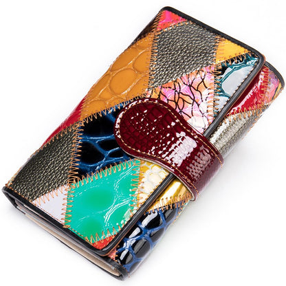 HOTWomen Multicolor Wallets Genuine Leather Card Holder Large Purses Phone Clutch (Multicoloured Diamond-L)