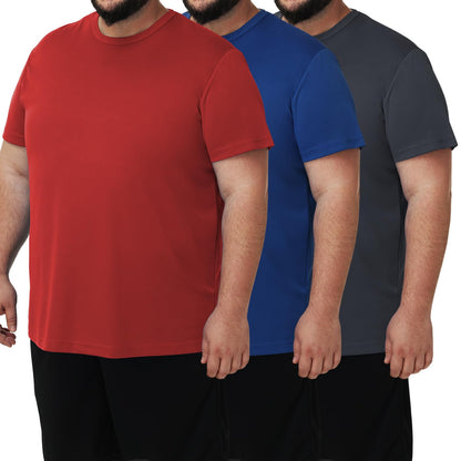 HOTMen's 3 Pack Lightweight Plus Size Short Sleeve T-Shirt Crew Neck Big & Tall Sizes Stretch T-Shirt for Casual Wear