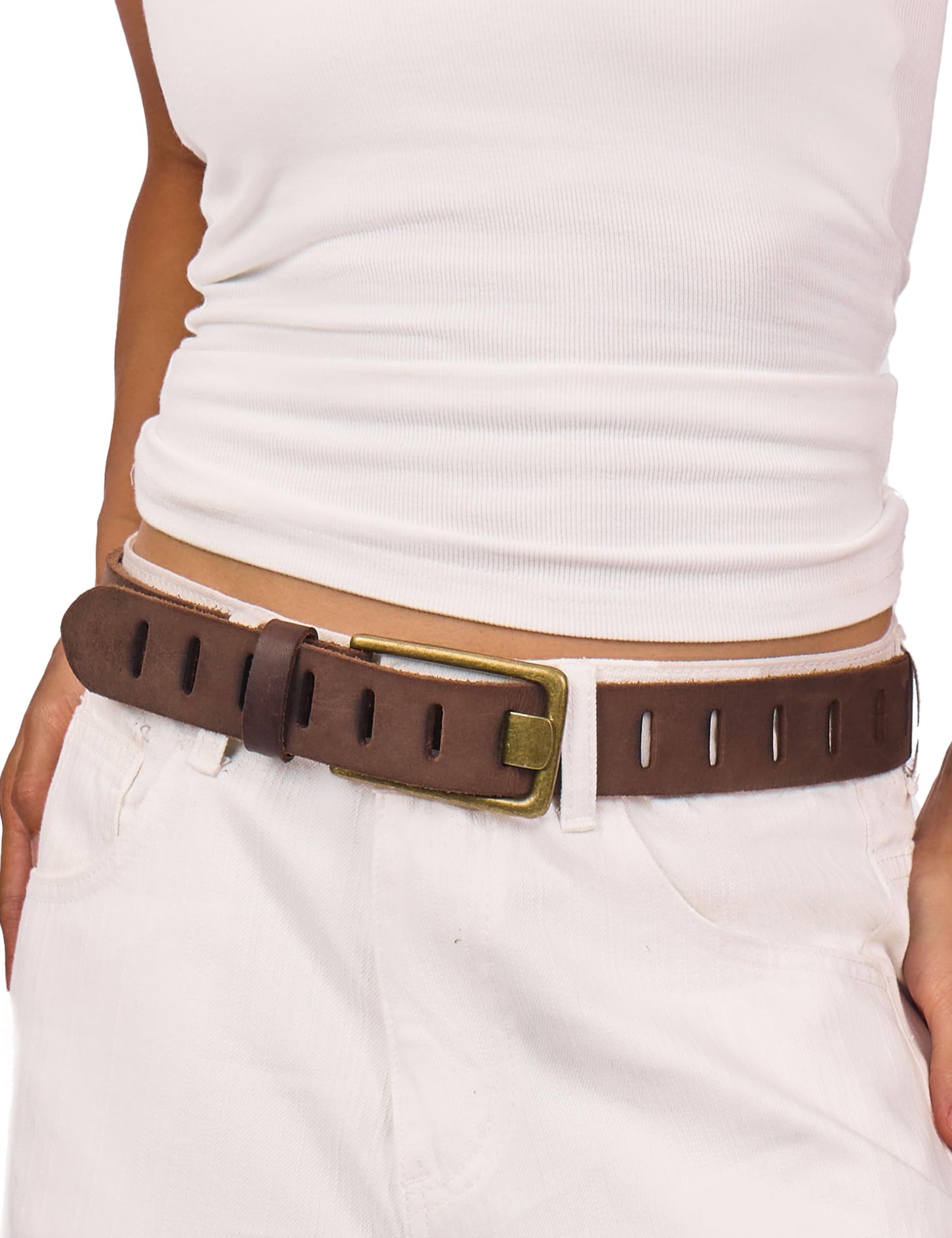 HOTWomens Genuine Leather Belt for Jeans Pants Width 1.57" Western Cowgirl Wide Belts for Ladies with Gift Box