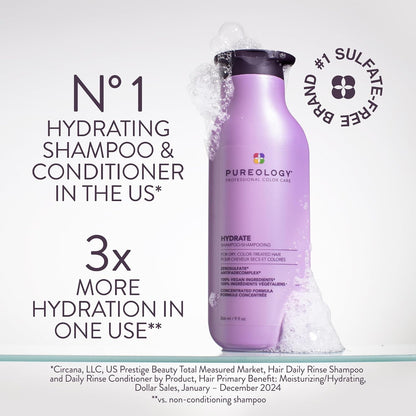 HOTPureology Hydrate Shampoo - For Dry or Color Treated Hair, Moisturizing Shampoo For Hydration & Softness, With Rose Extract & Green Tea, Vegan & Sulfate-Free