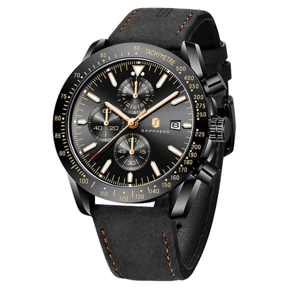 HOTBENYAR Mens Watches Quartz Movement Chronograph Leather Strap Fashion Business Sport Design 30M Waterproof Scratch Resistant Elegant Gifts for Men