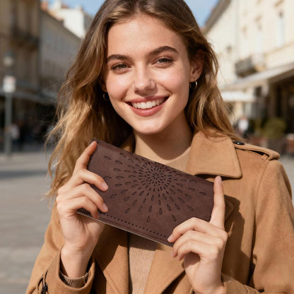 HOTAPHISON Wallet Women Large Capacity Clutch Purse For Ladies Card Holder RFID Wristlet Phone Zipper Coin Travel Pocket